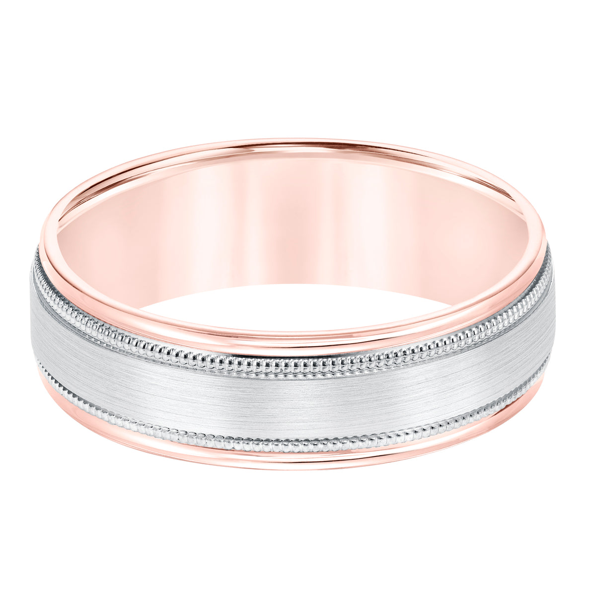 6.5MM Comfort Fit Wedding Band with Satin Finish and Milgrain Accent with Round Edges