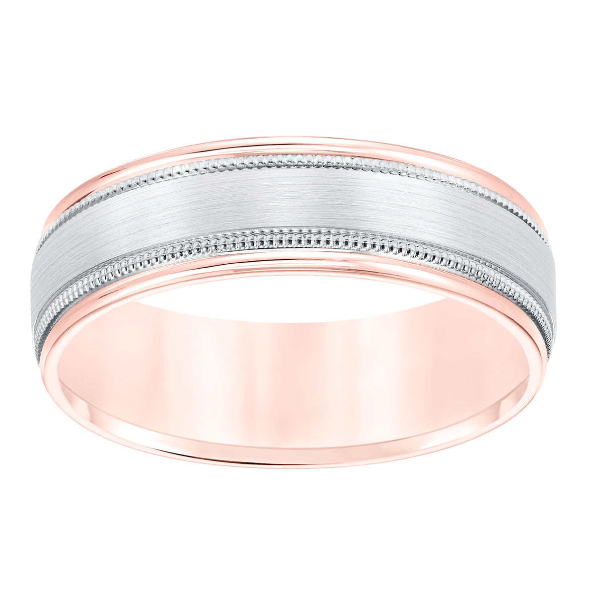 6.5MM Comfort Fit Wedding Band with Satin Finish and Milgrain Accent with Round Edges