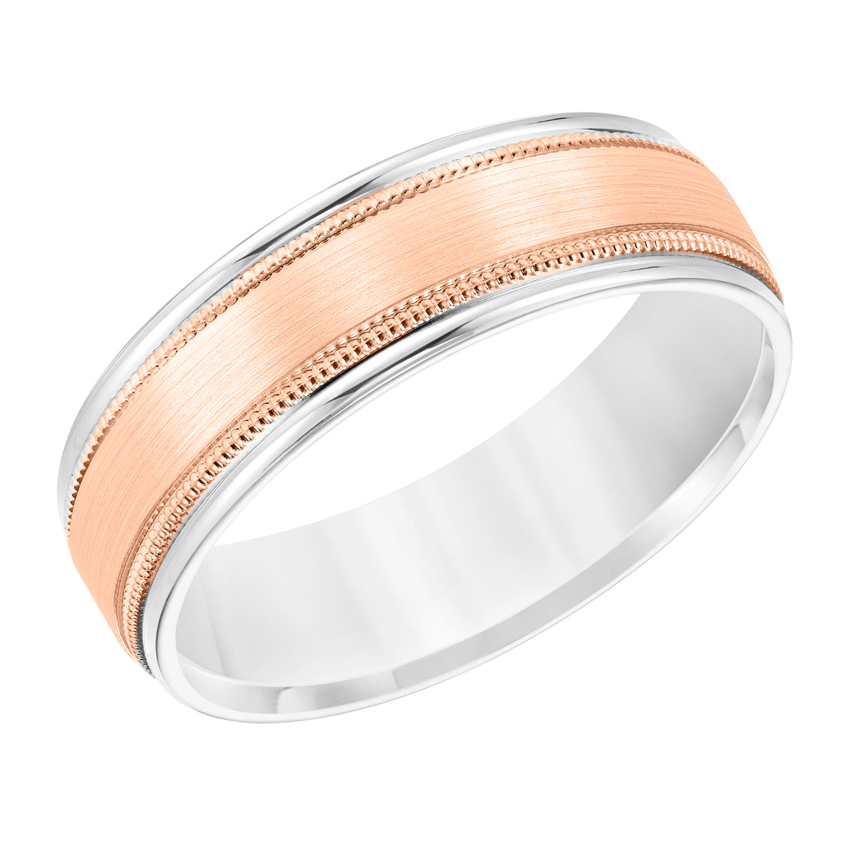 6.5MM Comfort Fit Wedding Band with Satin Finish and Milgrain Accent with Round Edges