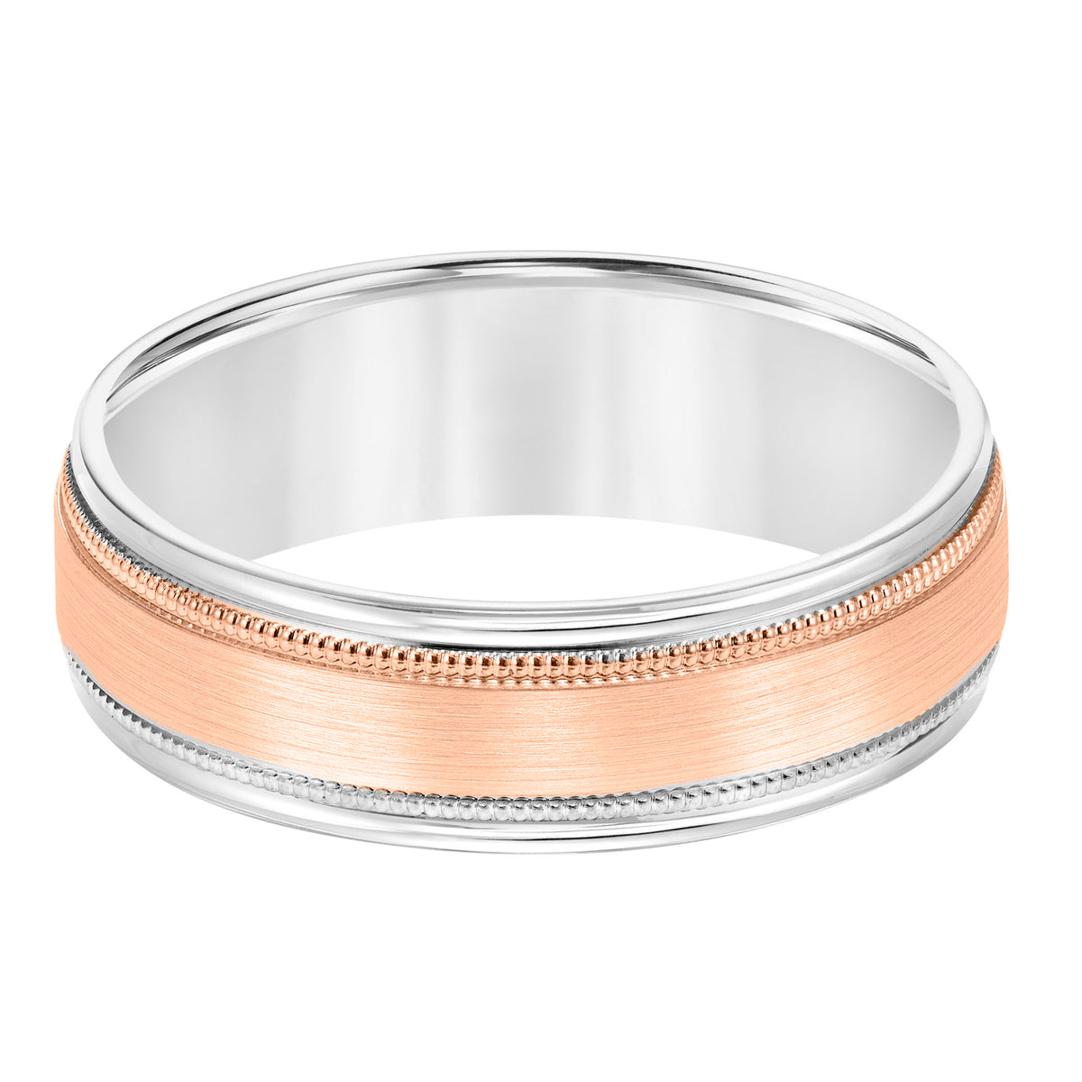 6.5MM Comfort Fit Wedding Band with Satin Finish and Milgrain Accent with Round Edges