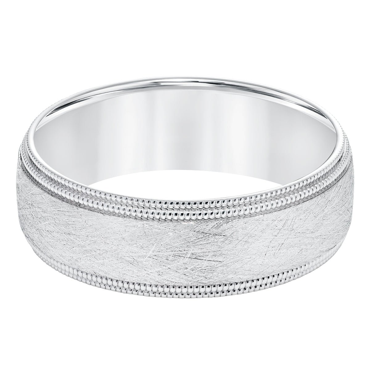 7MM Wedding Band with Crystalline Finish, Double Edge Milgrain and Dome Profile