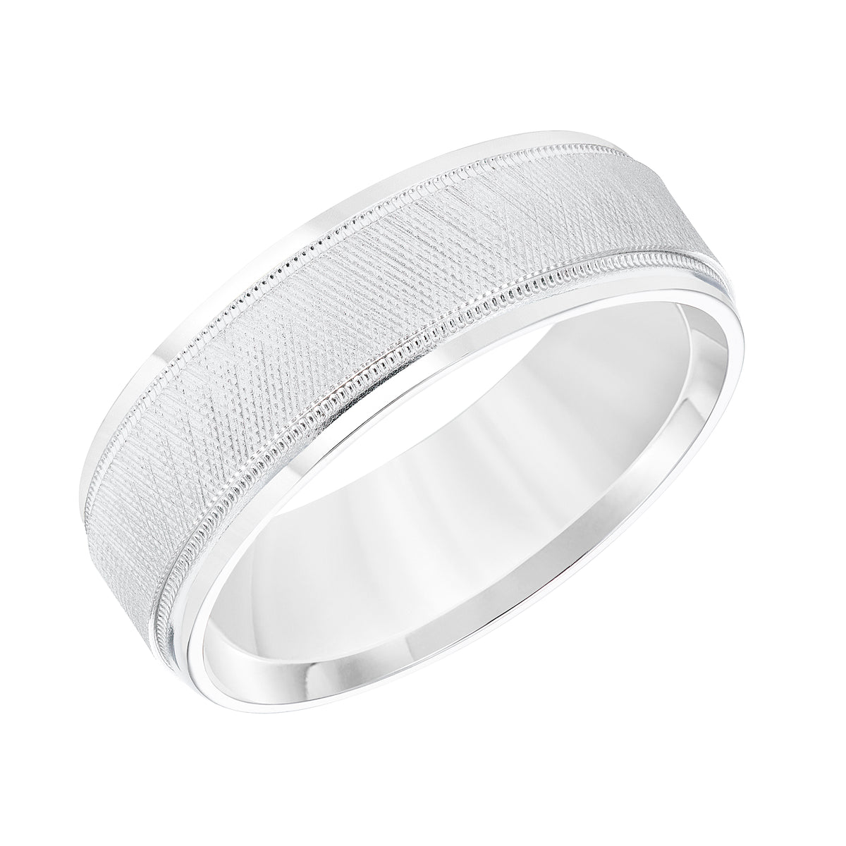 7MM Wedding Band with Knurling Finish, Milgrain Details and Bright Finished Edges