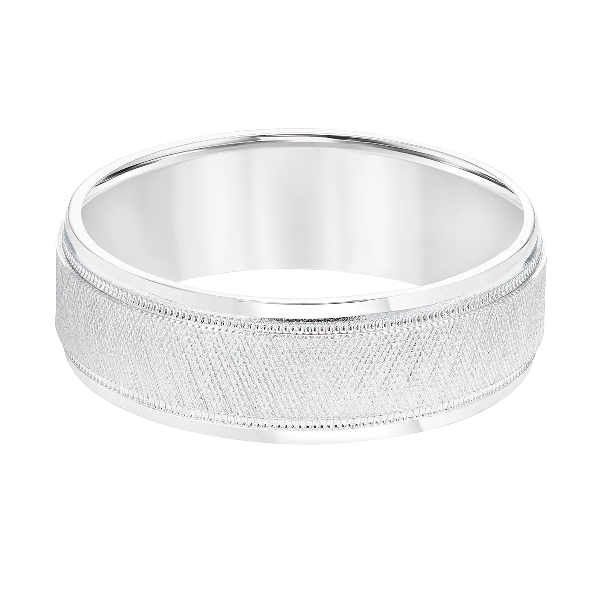 7MM Wedding Band with Knurling Finish, Milgrain Details and Bright Finished Edges