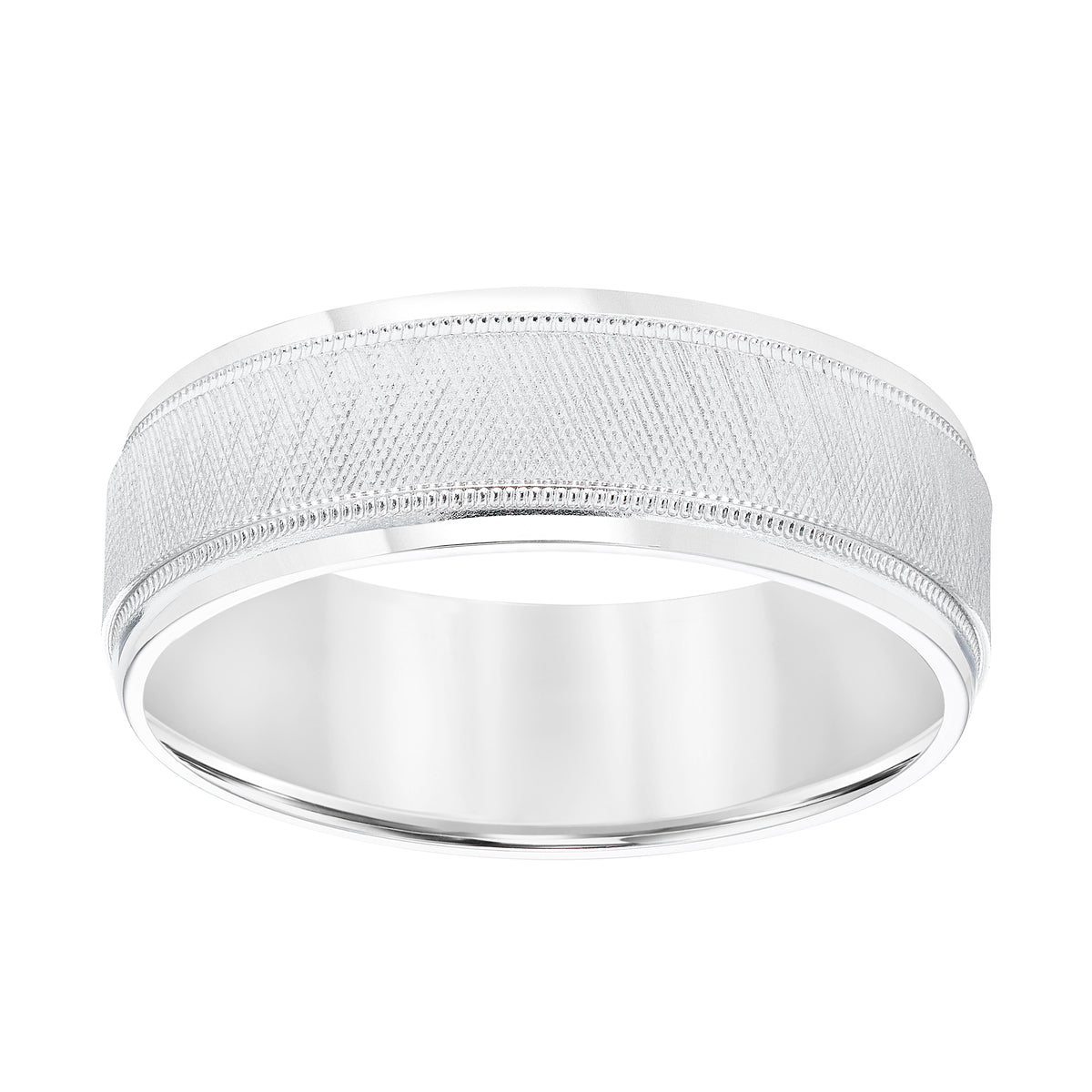 7MM Wedding Band with Knurling Finish, Milgrain Details and Bright Finished Edges