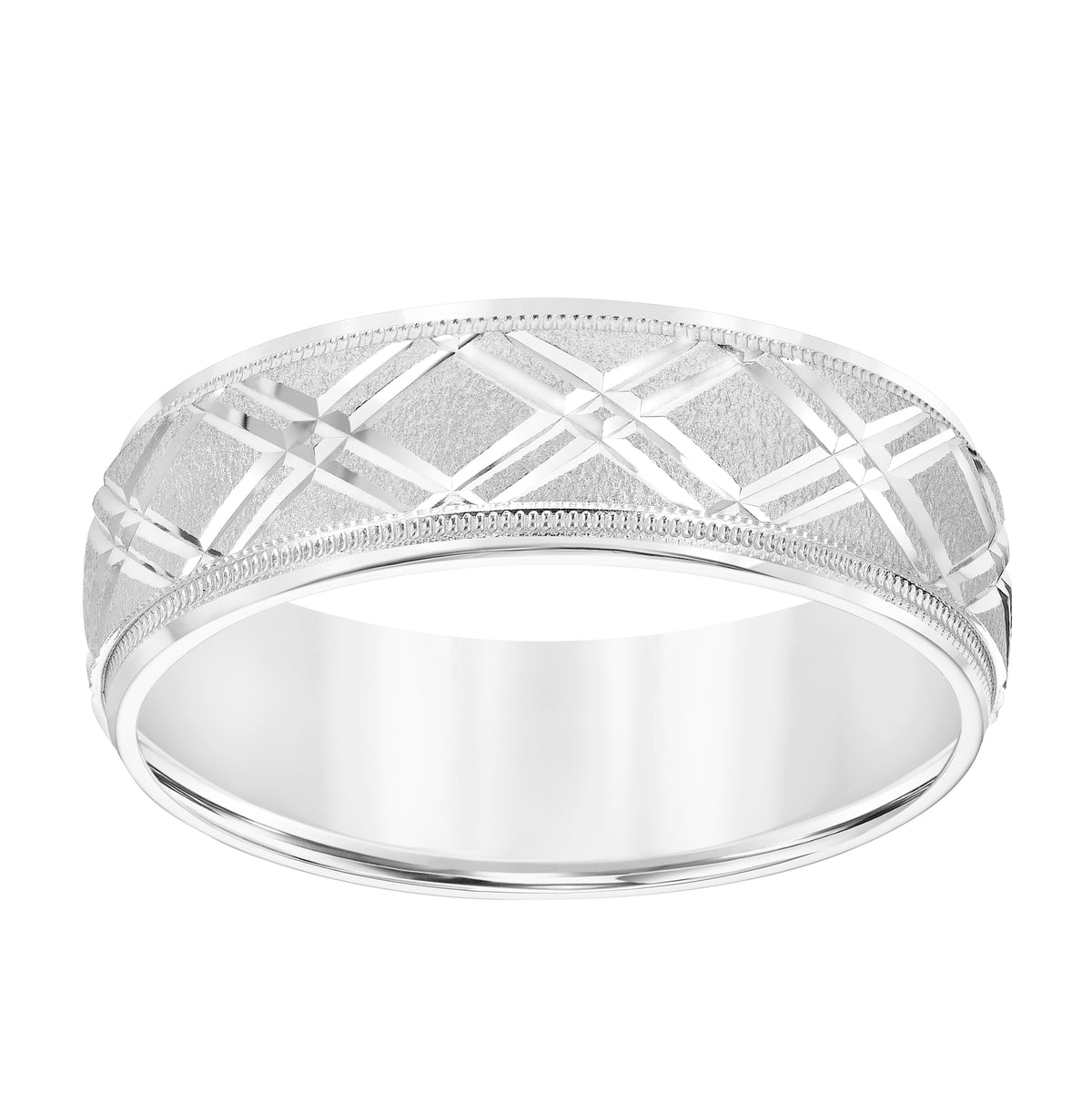 7MM Wedding Band with Swiss Cut Pattern, Milgrain Detail and Bright Finished Edges