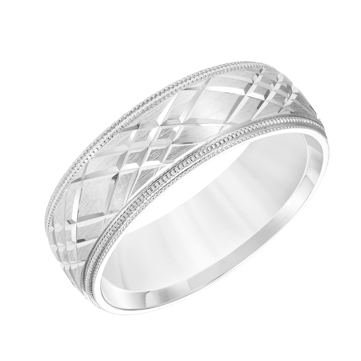 7MM Wedding Band with Swiss Cut Pattern, Double Edge Milgrain and Bright Finished Edges