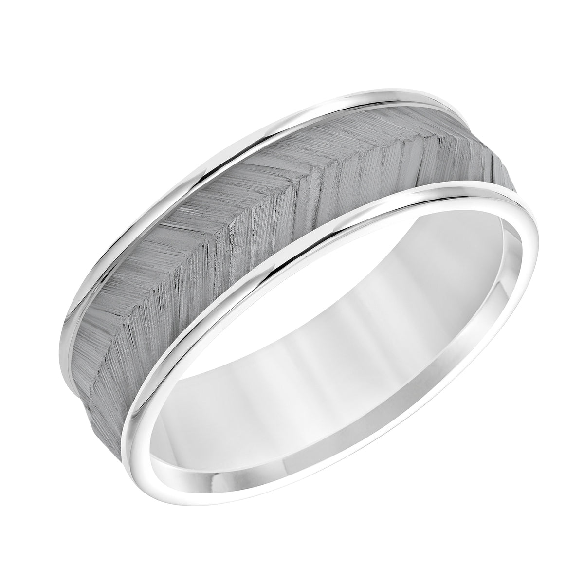 Ladies Band with Black Rodium Center with Chevron Texture and Bright Round Edge