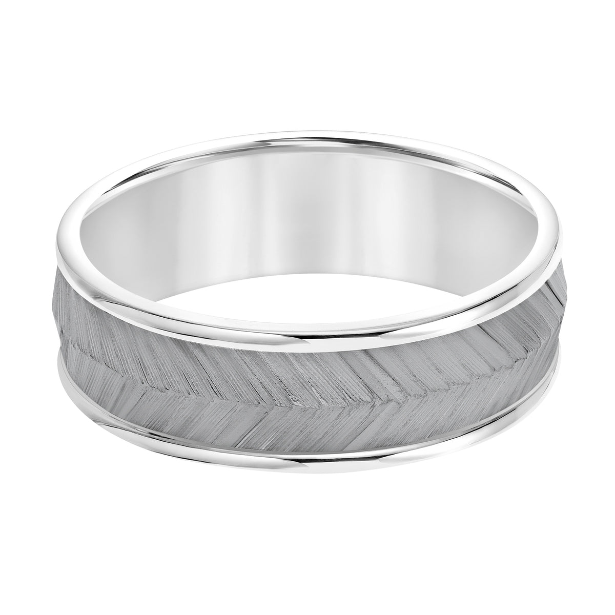 Ladies Band with Black Rodium Center with Chevron Texture and Bright Round Edge