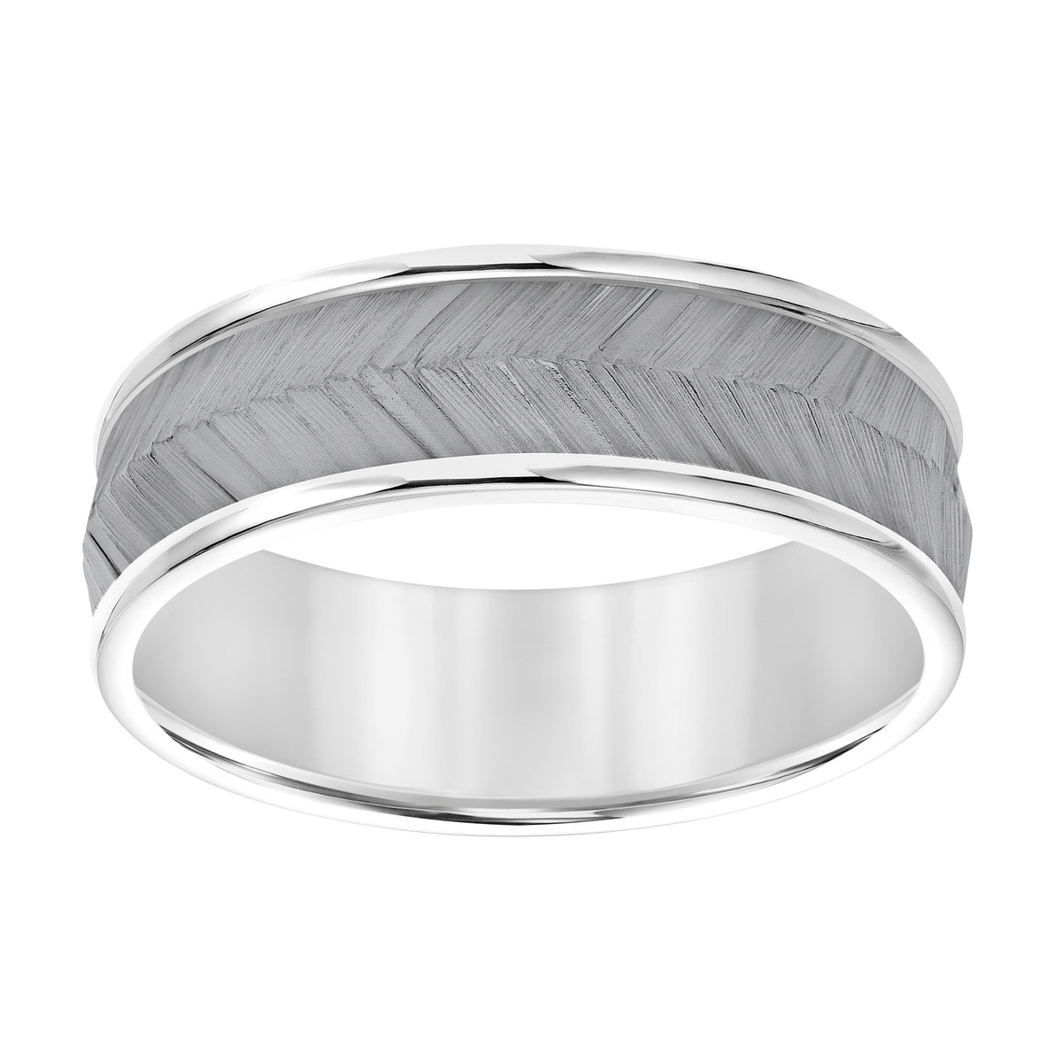 Ladies Band with Black Rodium Center with Chevron Texture and Bright Round Edge
