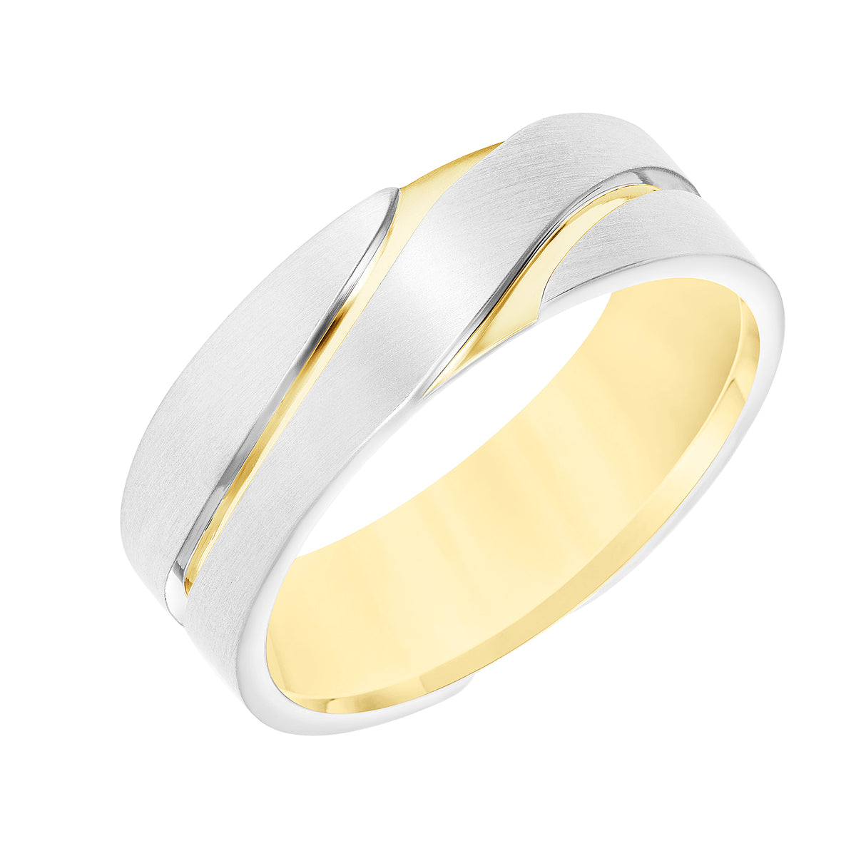 Men's Band with Flat Satin Finish  Profile with Bright Groove Design