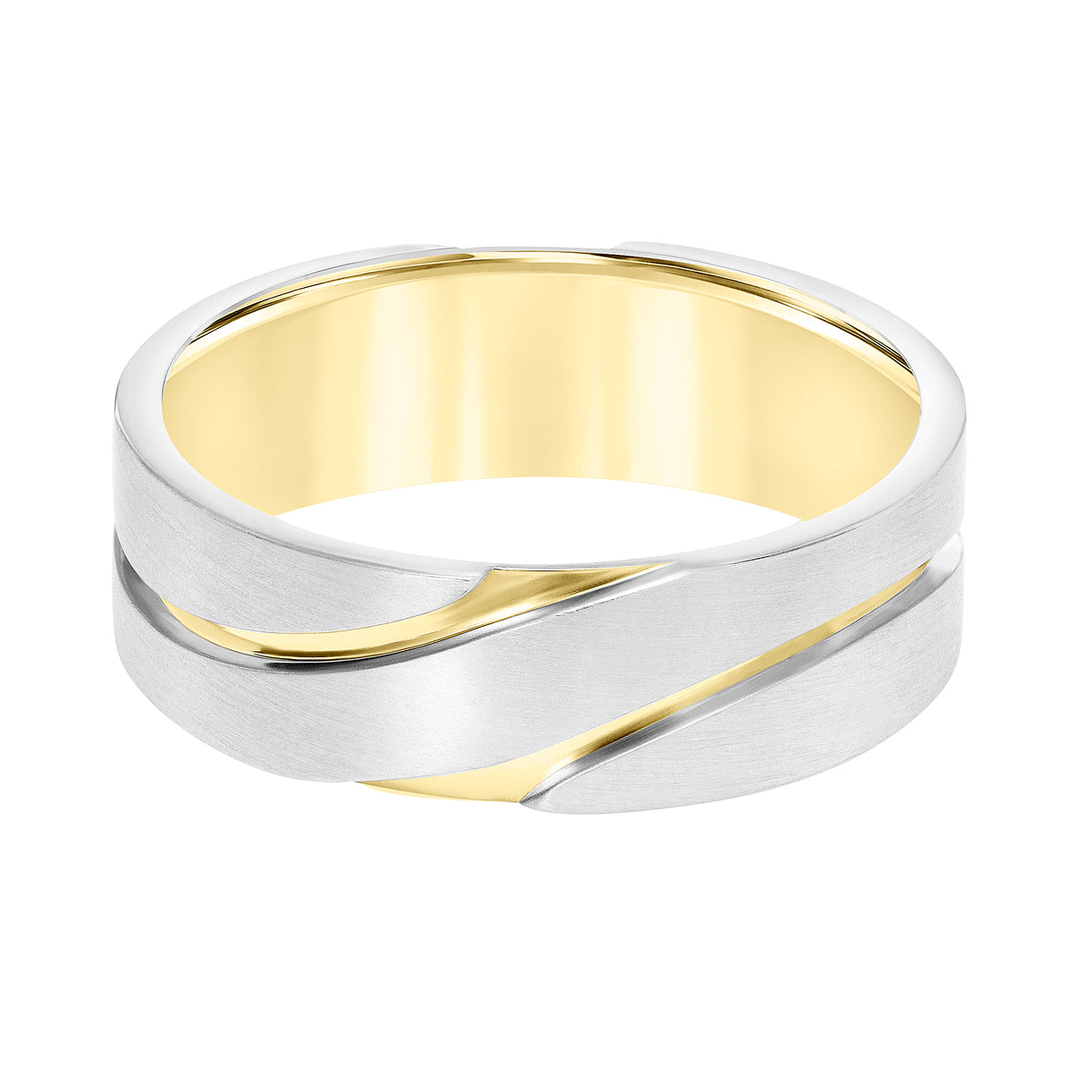 Men's Band with Flat Satin Finish  Profile with Bright Groove Design
