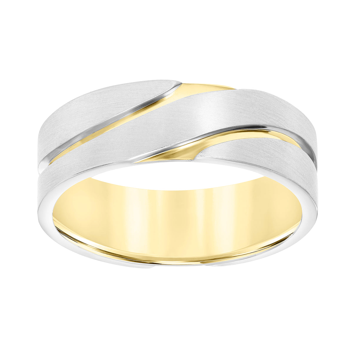 Men's Band with Flat Satin Finish  Profile with Bright Groove Design