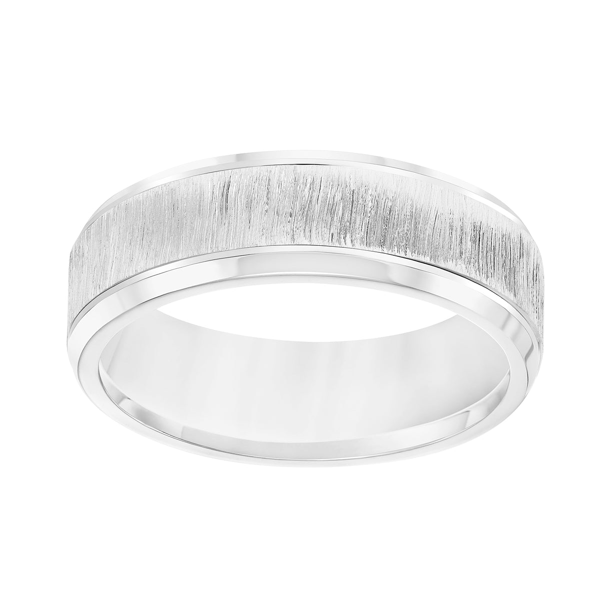 Men's Band with Vertical Wire Finish Center and Bright Round Edge