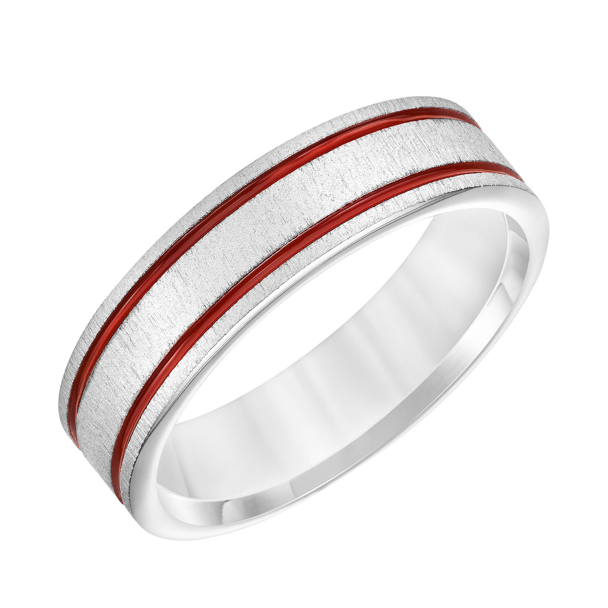 Mens Comfort Fit Wedding Band with Red Epoxy Center Stripes