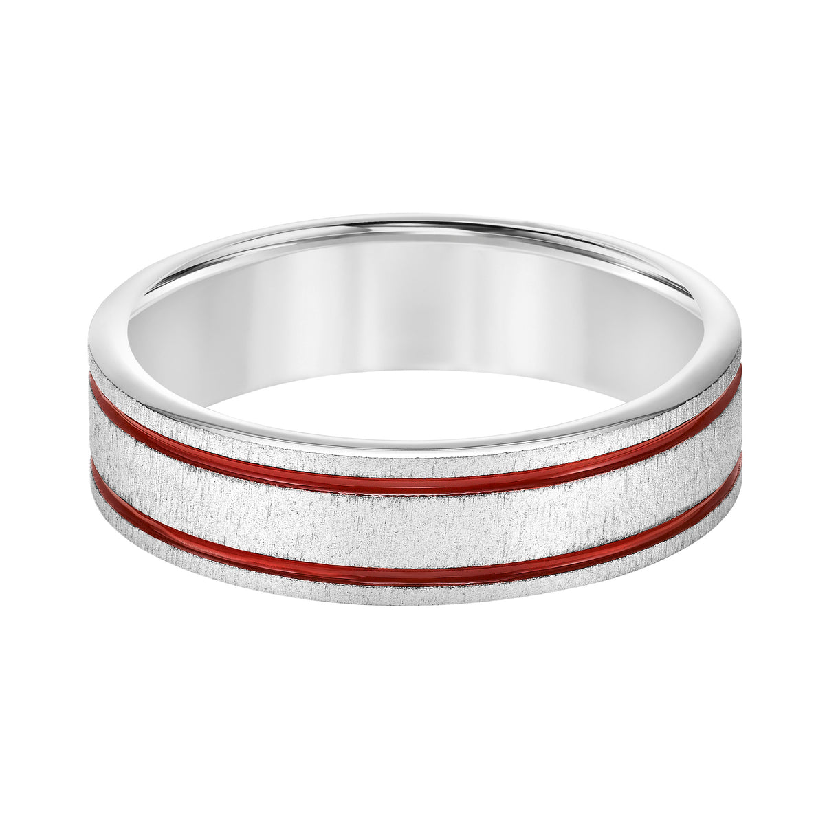 Mens Comfort Fit Wedding Band with Red Epoxy Center Stripes