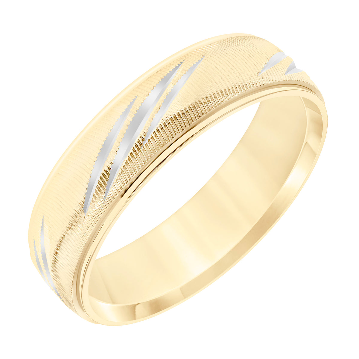 Low Dome Step Edge Carved Wedding Band