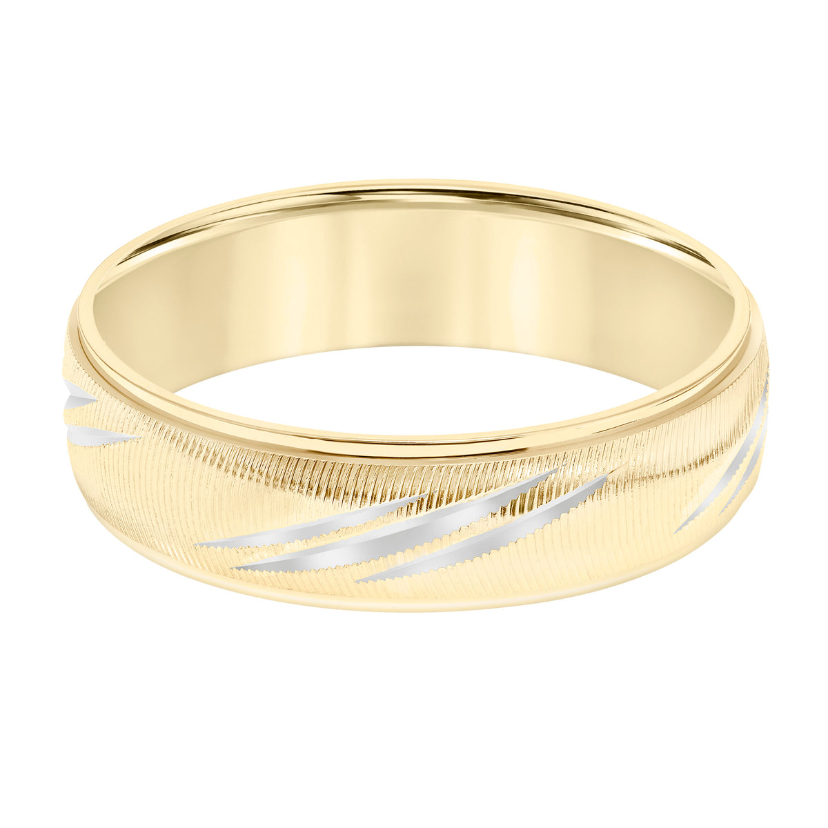 Low Dome Step Edge Carved Wedding Band