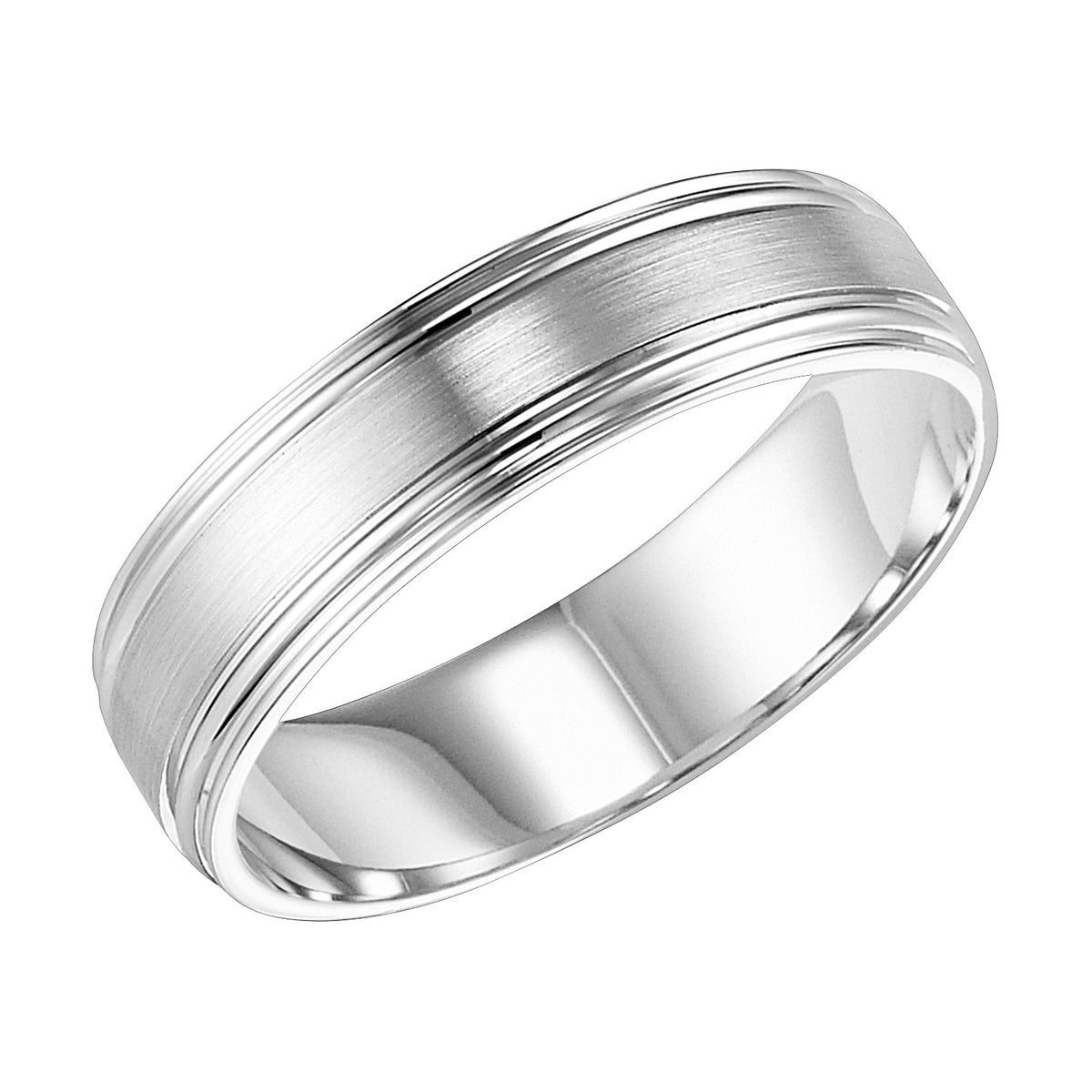 Mens Wedding Band with Brush Finish and Polished Double Step Edge