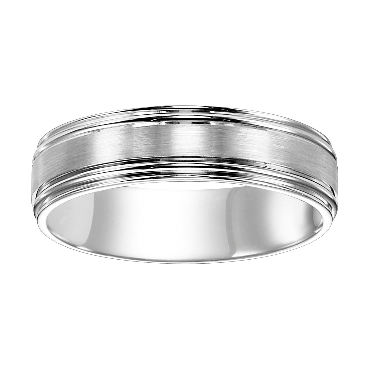 Mens Wedding Band with Brush Finish and Polished Double Step Edge
