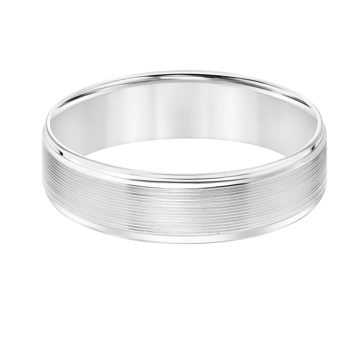 Men's Comfort Fit Wedding Band with Flat Serrated Brush Finish and Polished Bevel Edge