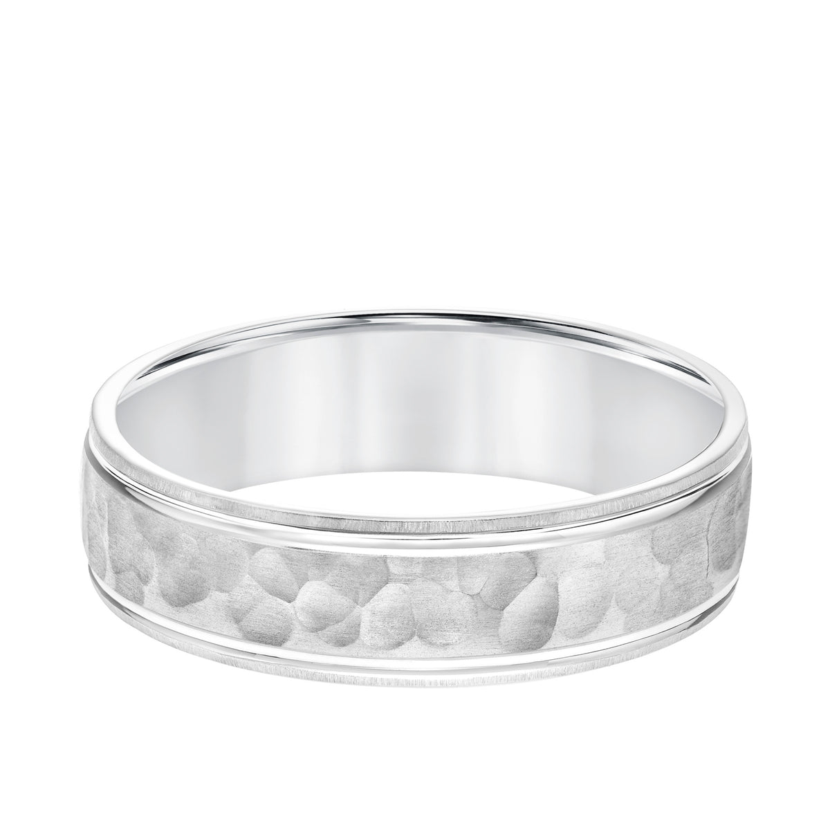 Men's Comfort Fit Wedding Band with Brush Stone Finish and Polished Side Lines
