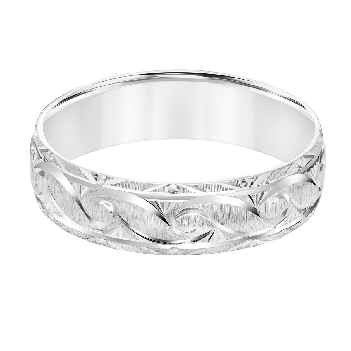 Low Dome Broken Edge Carved Wedding Band
