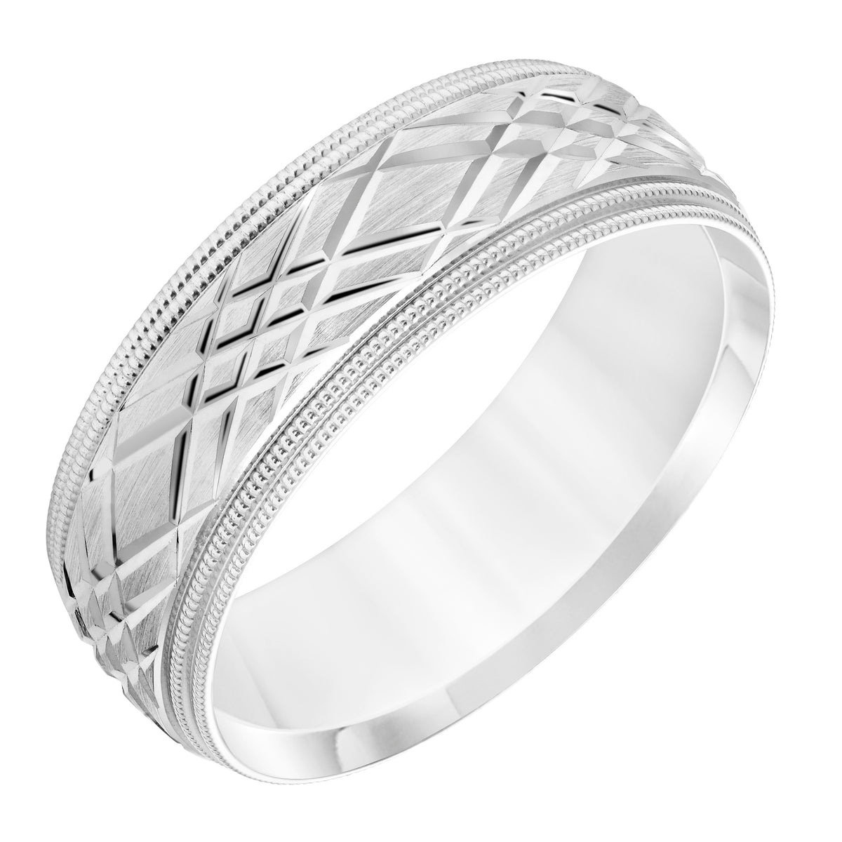 Low Dome Milgrain Edge Carved Wedding Band