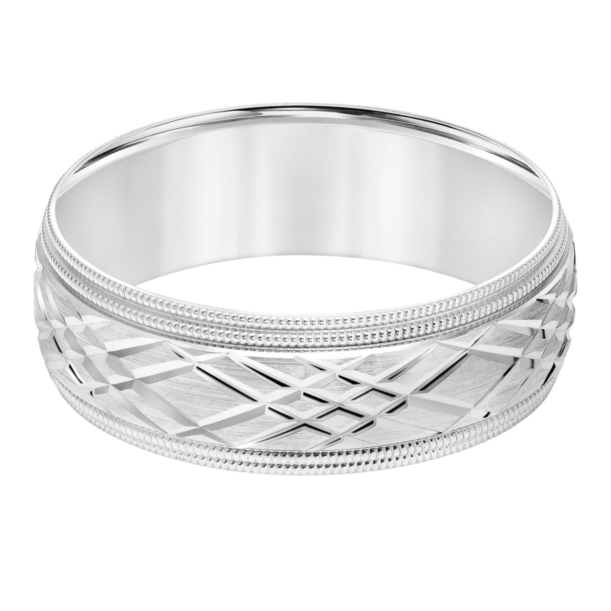 Low Dome Milgrain Edge Carved Wedding Band