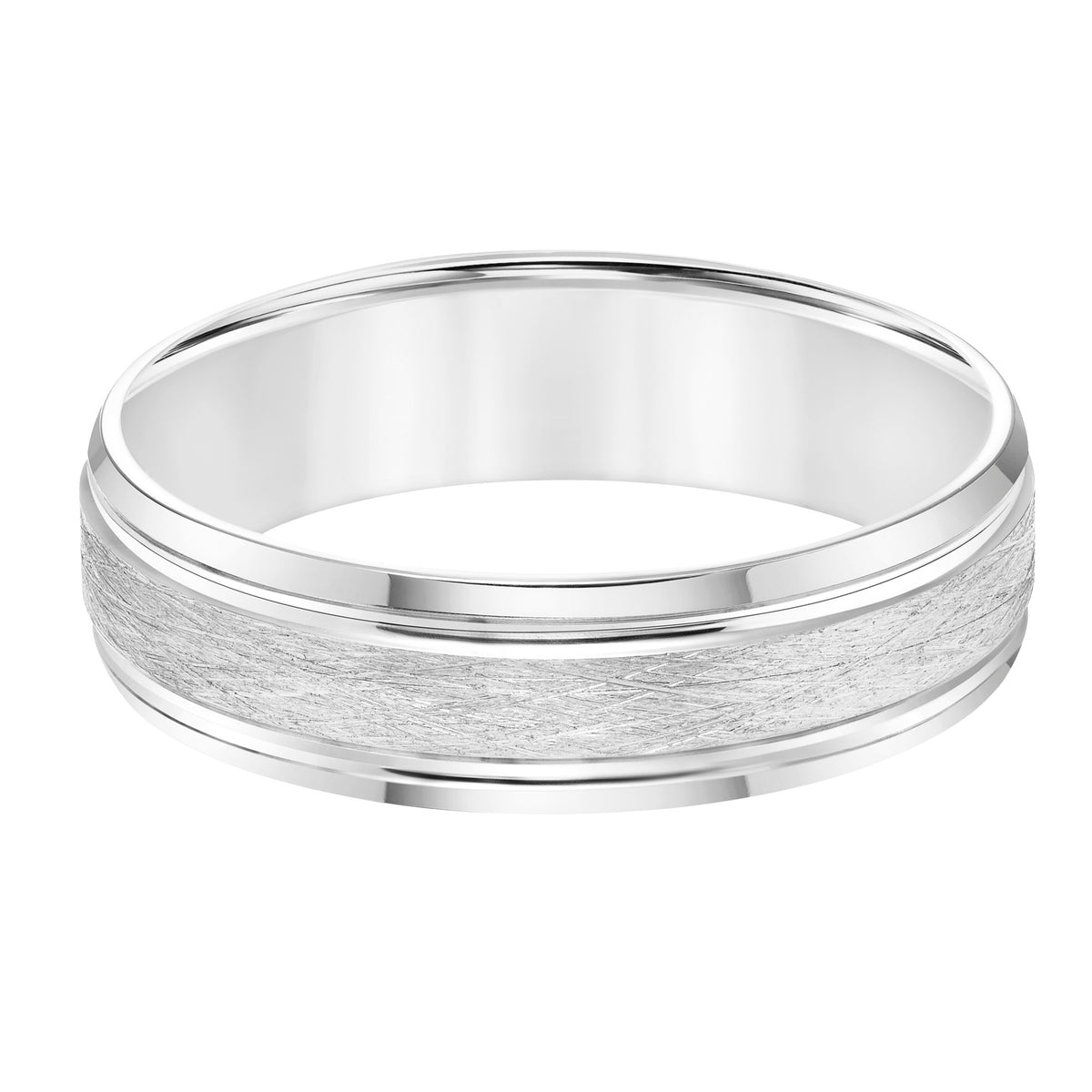 Flat Bevel Edge Carved Wedding Band