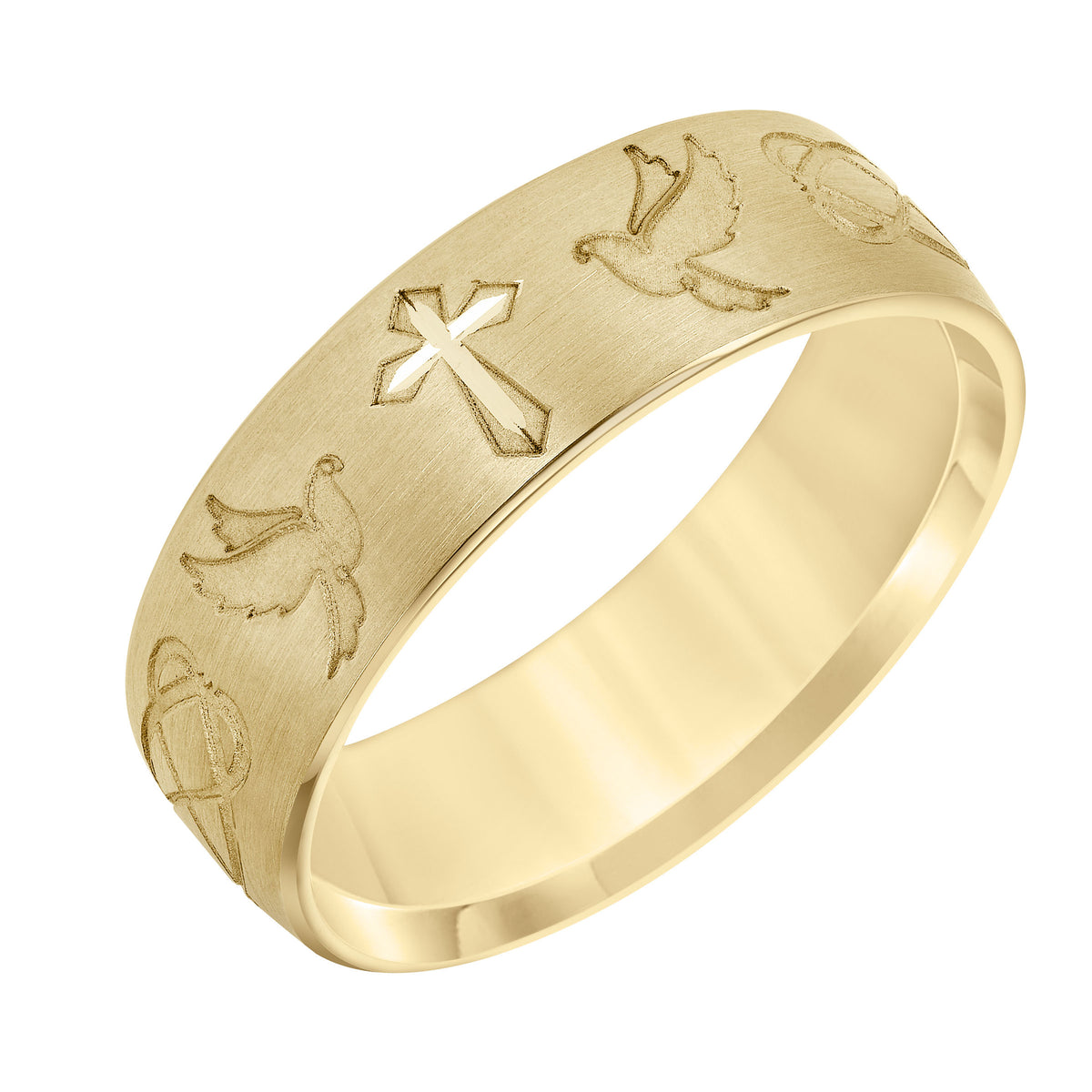 Low Dome Bevel Edge Carved Wedding Band