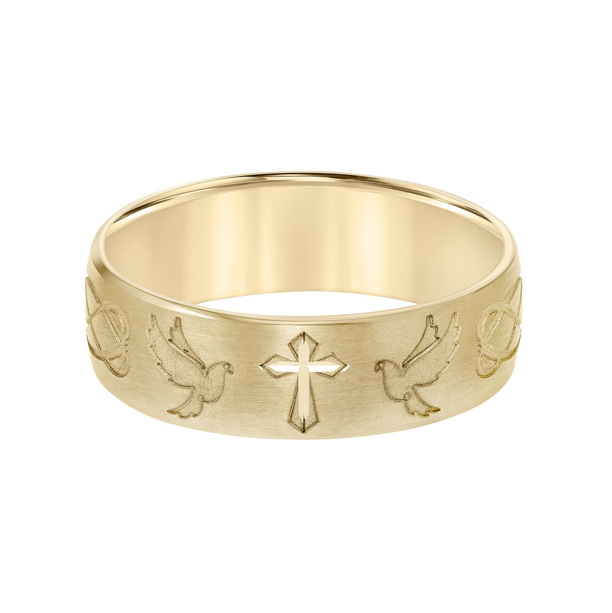 Low Dome Bevel Edge Carved Wedding Band