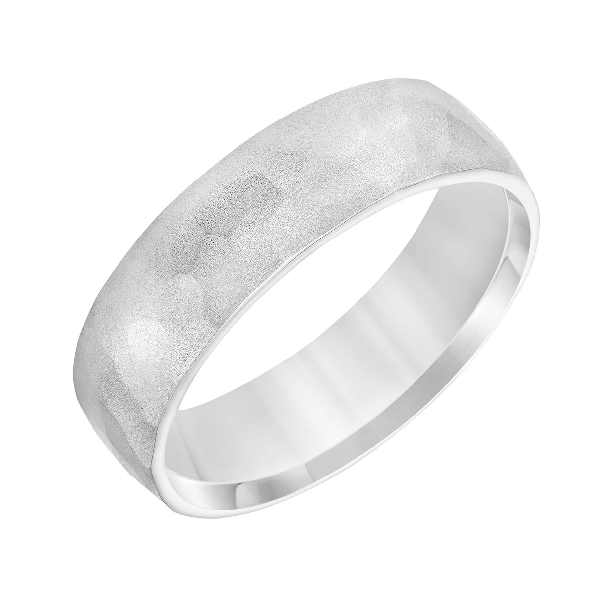 Low Dome Flat Edge Carved Wedding Band