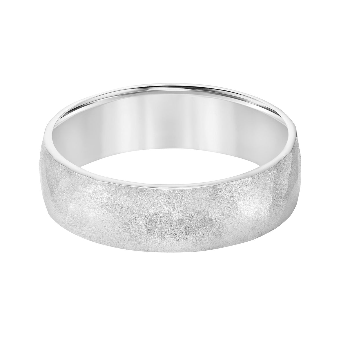 Low Dome Flat Edge Carved Wedding Band