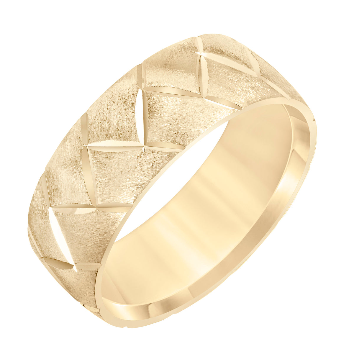 Low Dome Flat Edge Carved Wedding Band