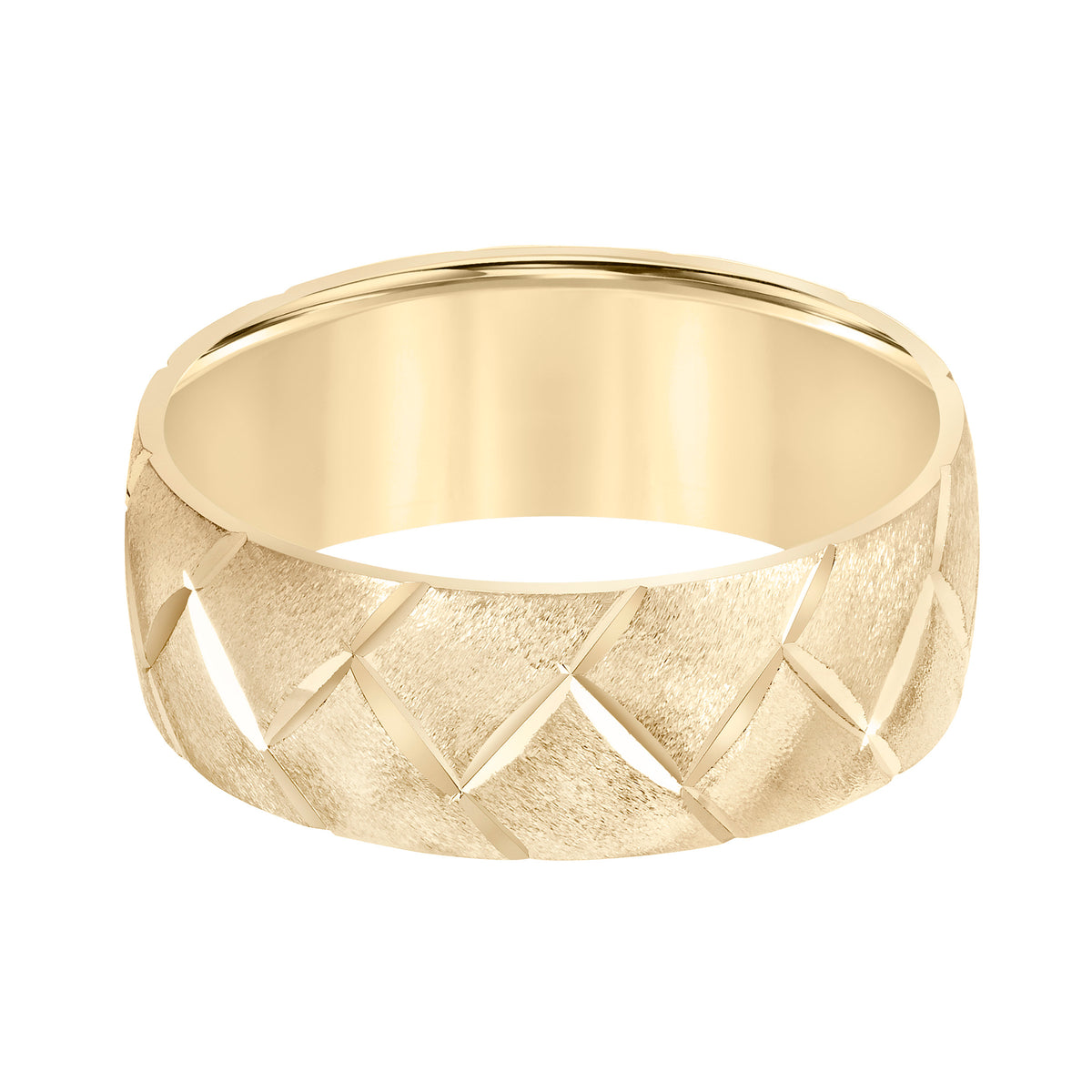 Low Dome Flat Edge Carved Wedding Band