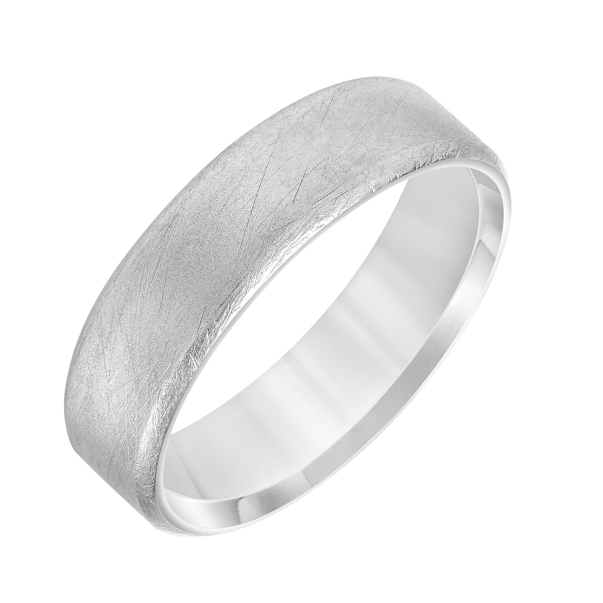 Mens Comfort Fit Wedding Band with Flat Profile and Crystaline Soft Sand Finish