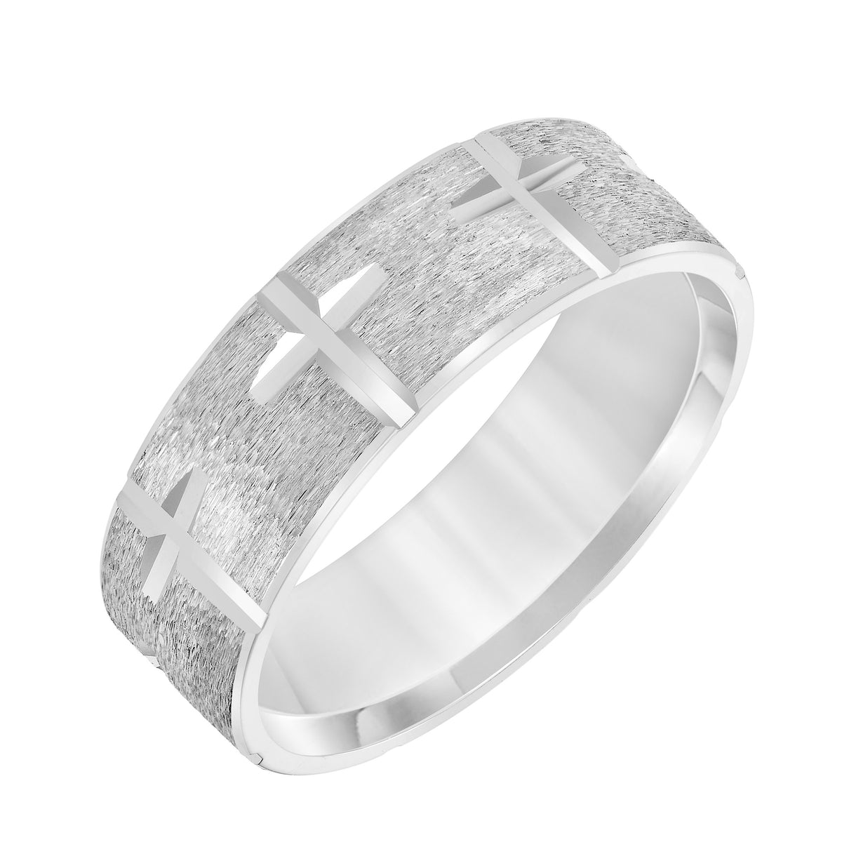 Mens Comfort Fit Wedding Band with Contemporary Cross Design