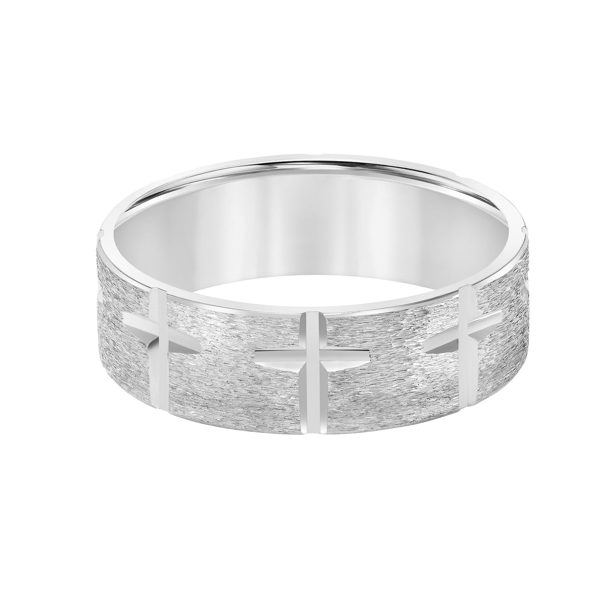Mens Comfort Fit Wedding Band with Contemporary Cross Design