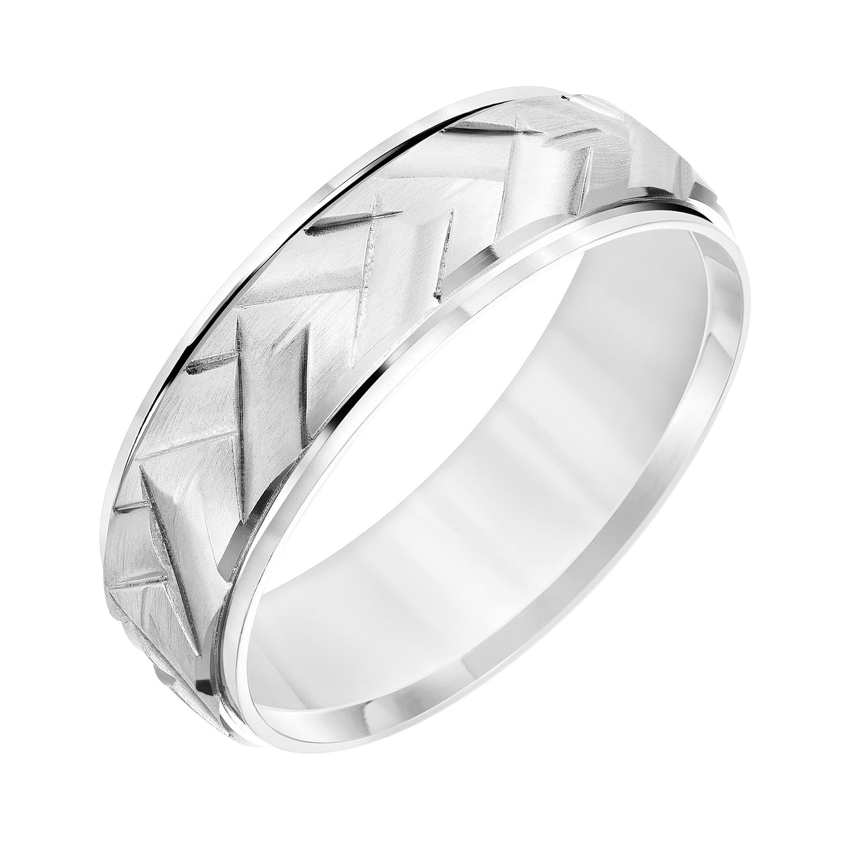 Low Dome Round Edge Carved Wedding Band