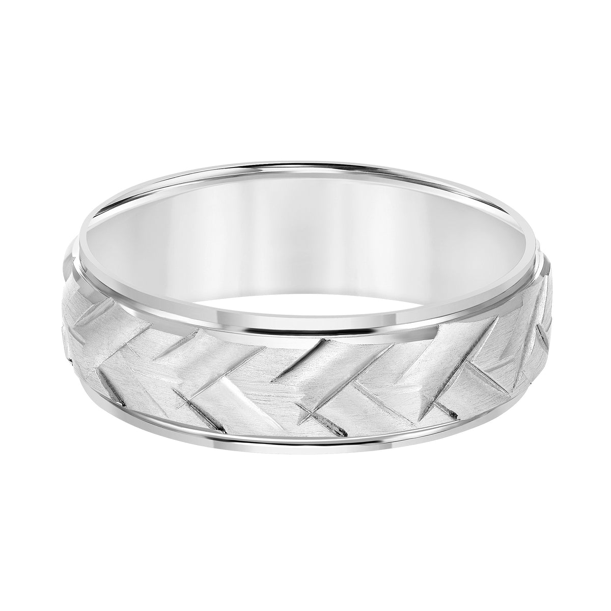 Low Dome Round Edge Carved Wedding Band
