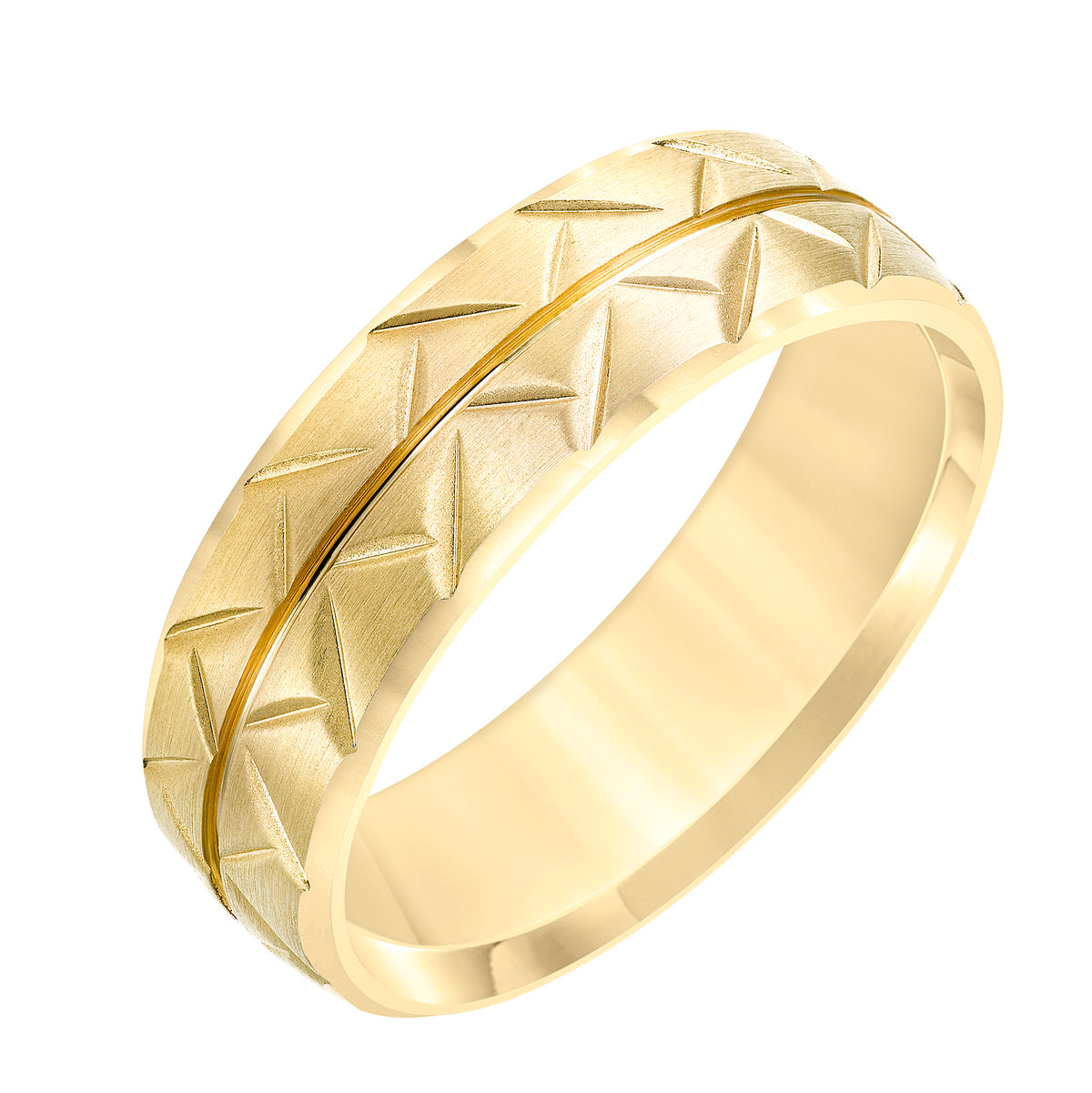 Low Dome Steel Edge Carved Wedding Band