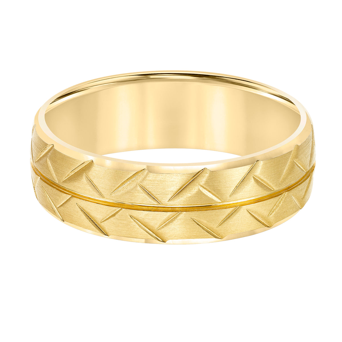 Low Dome Steel Edge Carved Wedding Band