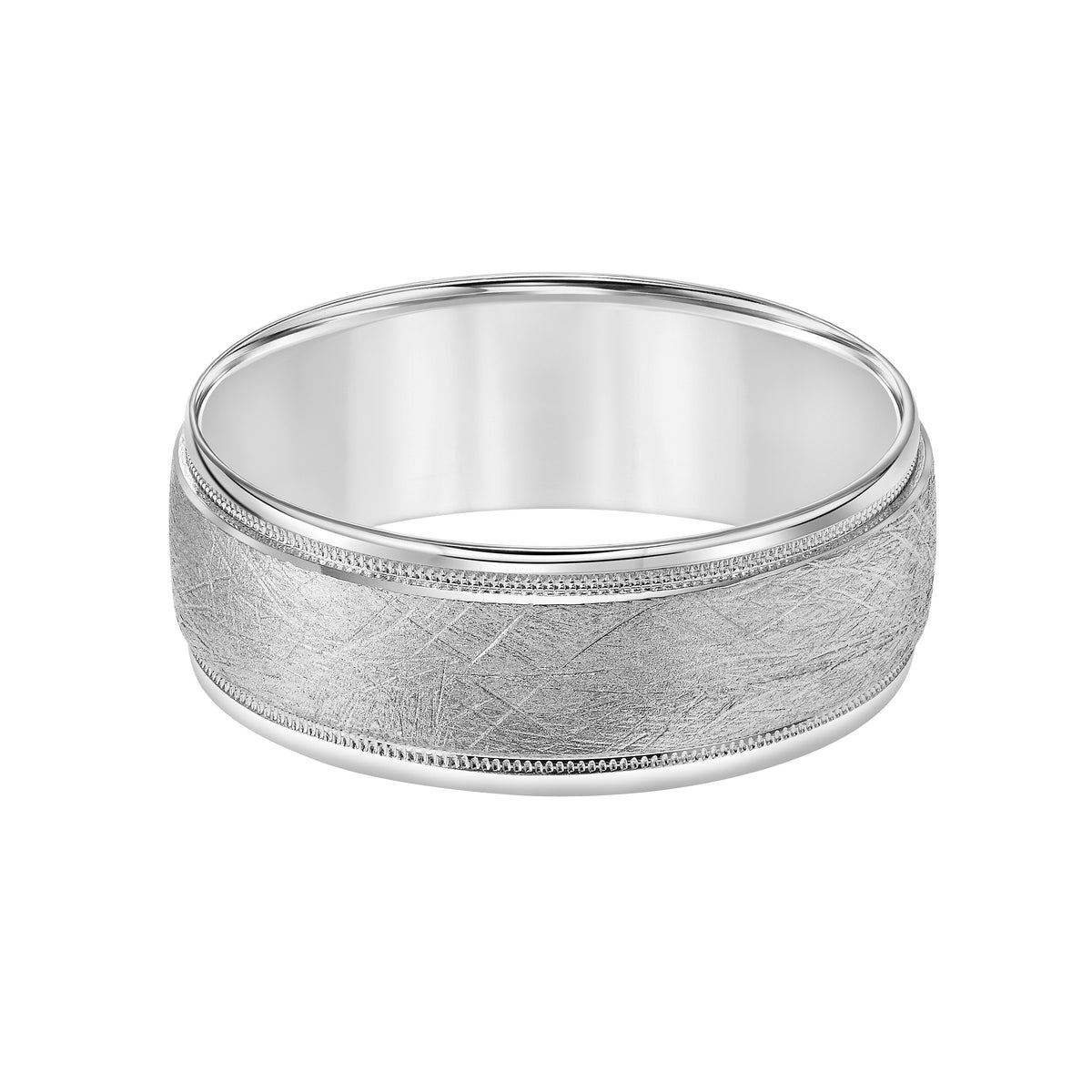 Low Dome Round Edge Carved Wedding Band
