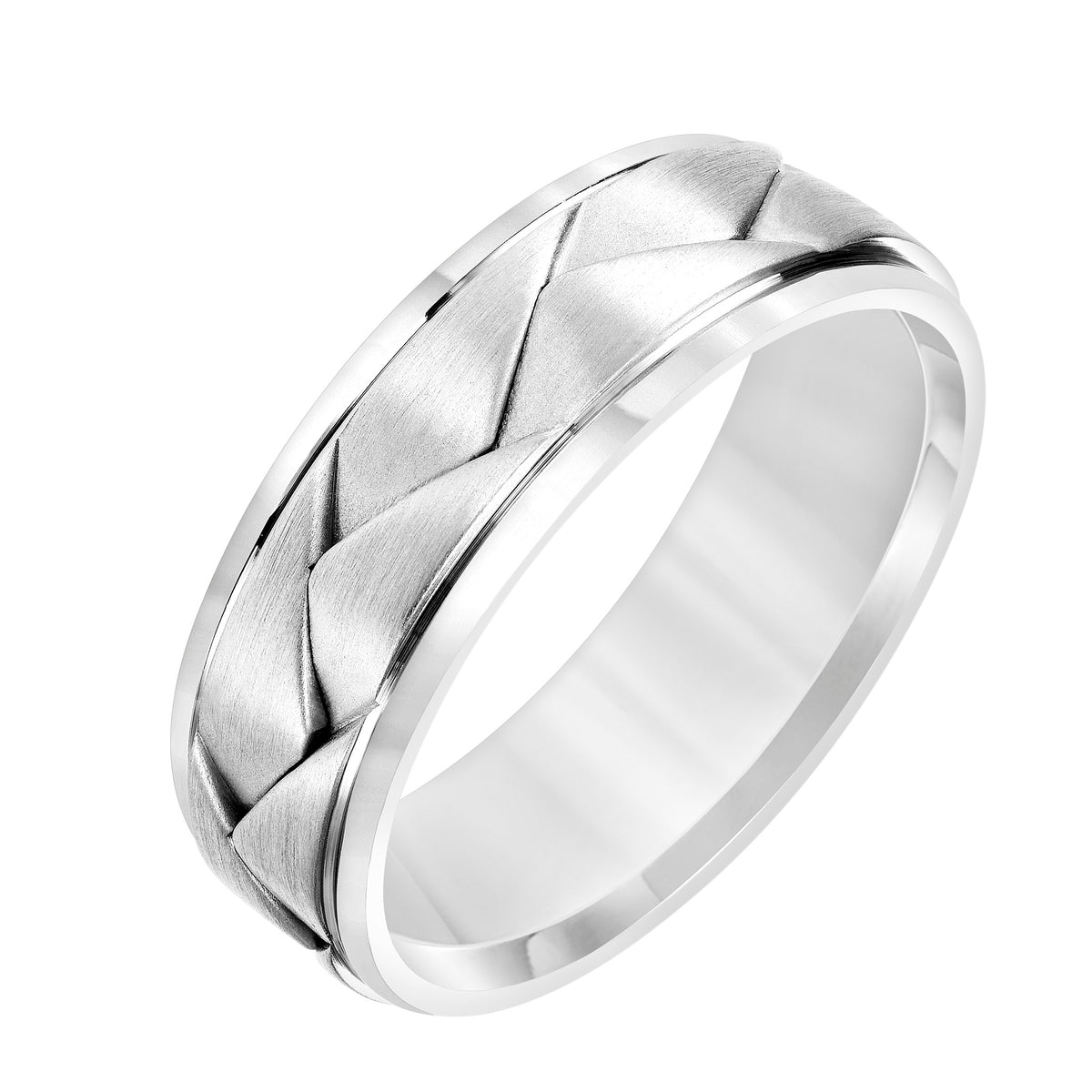 Flat Round Edge Carved Wedding Band