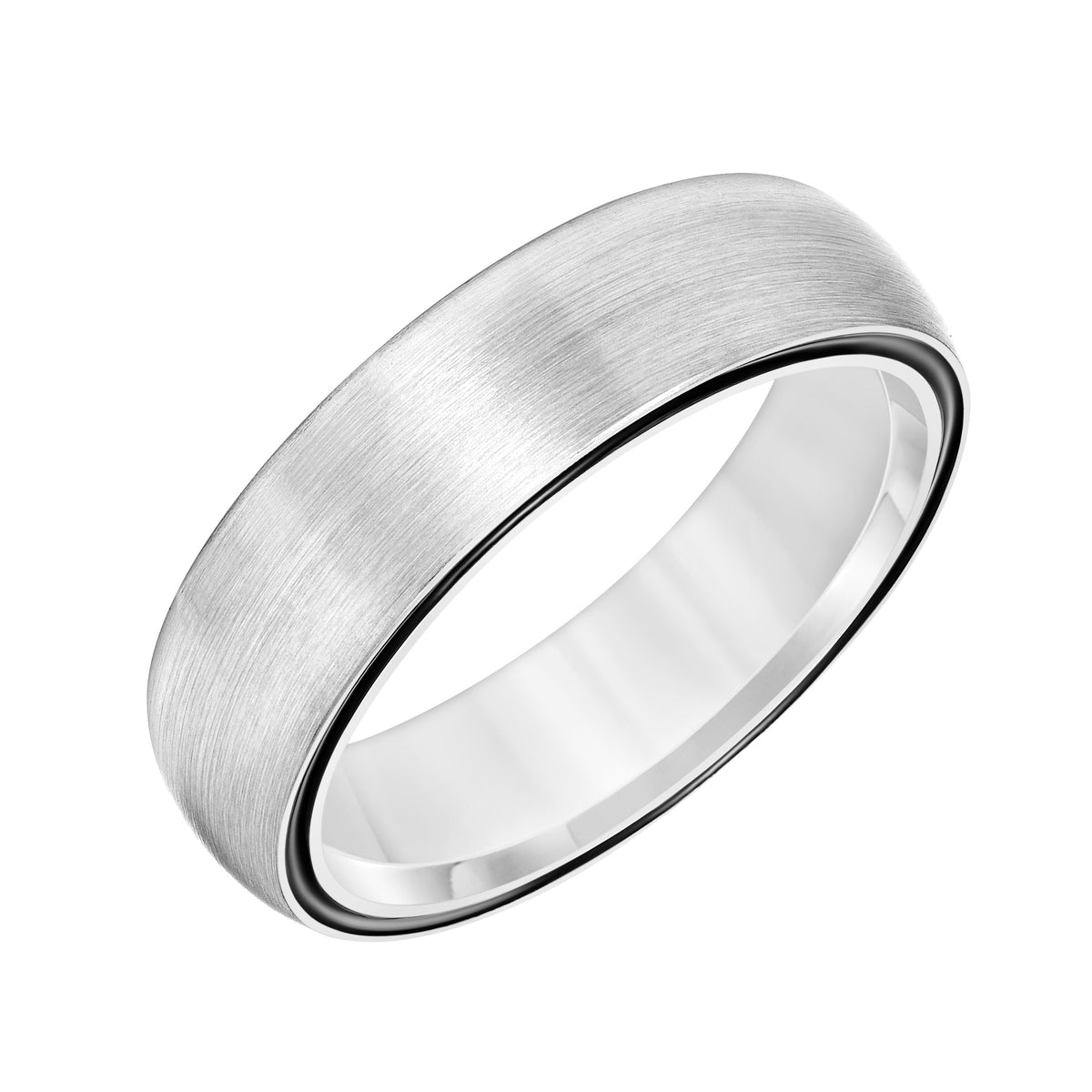 6MM 14K Gold Wedding Band with Crystalline Finish and Black Enamel Sidewall
