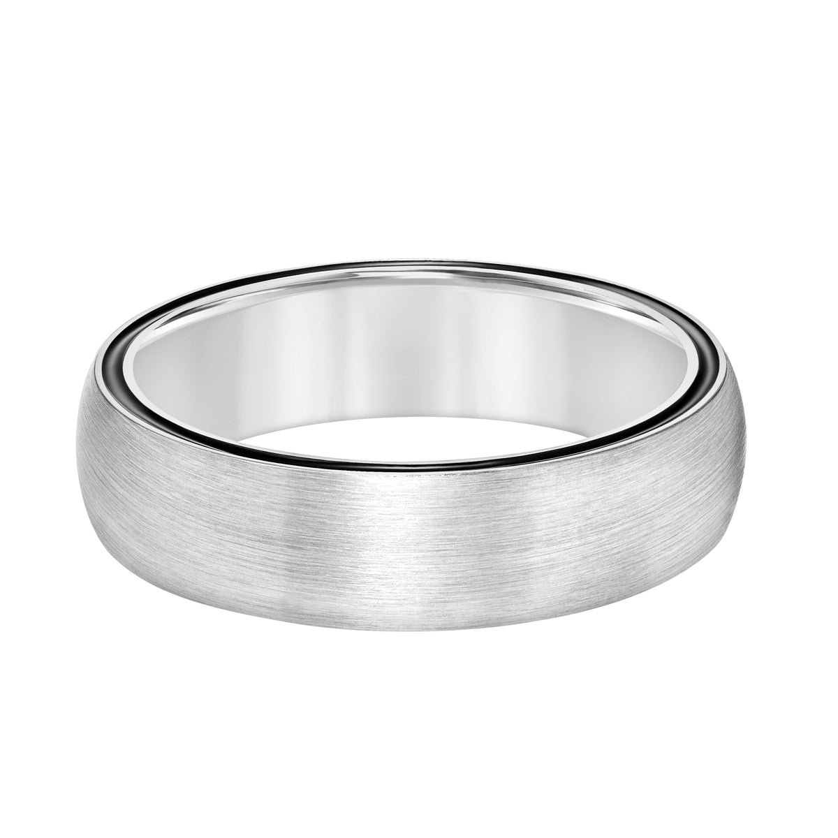 6MM 14K Gold Wedding Band with Crystalline Finish and Black Enamel Sidewall