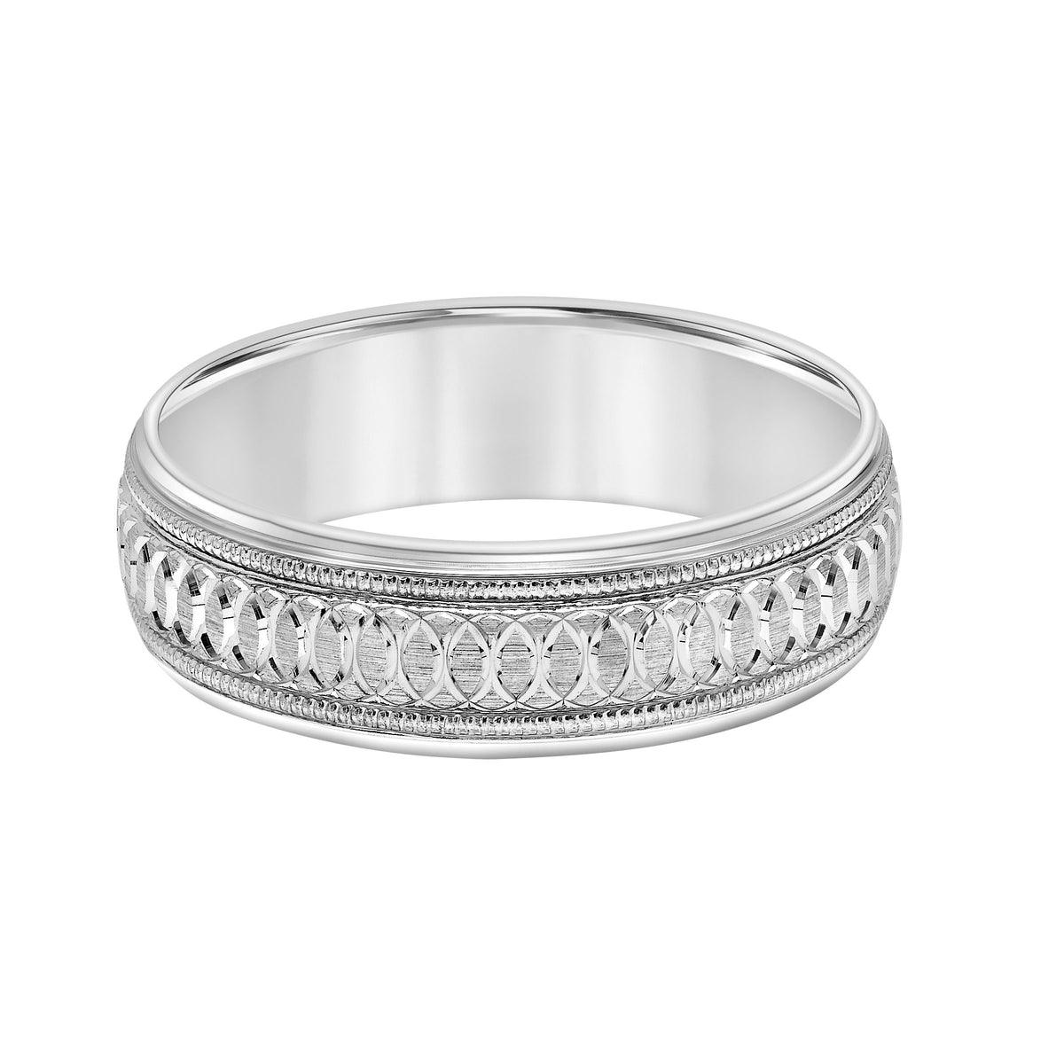 Low Dome Round Edge Carved Wedding Band