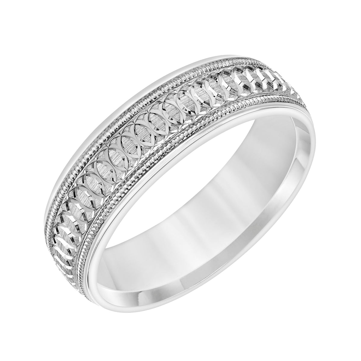 Low Dome Round Edge Carved Wedding Band