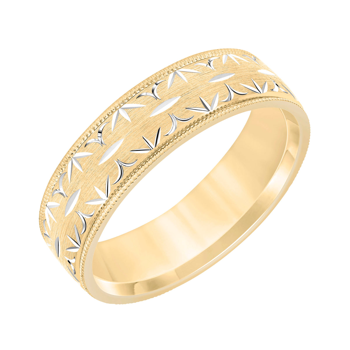 Low Dome Milgrain Edge Carved Wedding Band