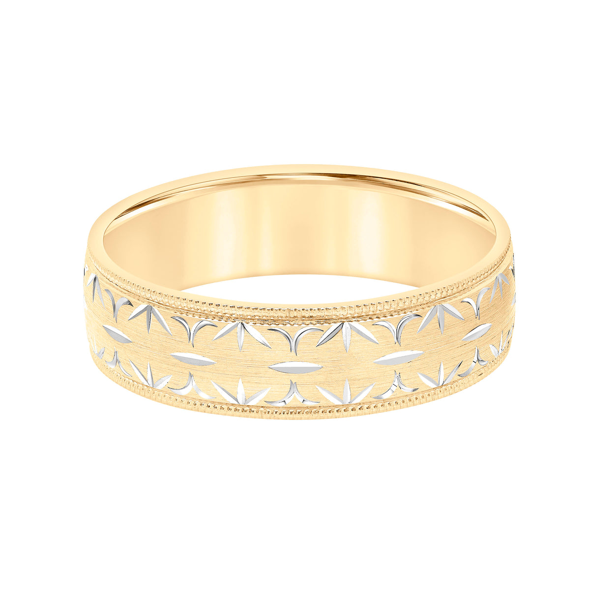 Low Dome Milgrain Edge Carved Wedding Band